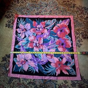 Floral Silk Scarf with Pink Border
